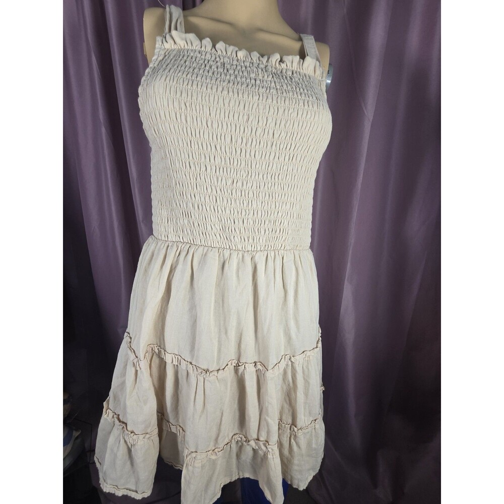 Wild Fable Smocked Tiered Layered Ruffle Sun Dress Beige Juniors M - Picture 7 of 12